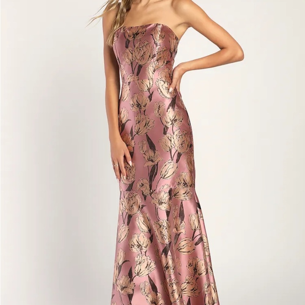 Floral Jacquard Strapless Maxi Dress